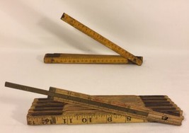 Old Vintage Lufkin Folding Wood 72&quot; Shop Rule With 6&quot; Brass Extension USA + - $17.82