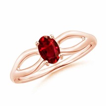 ANGARA Prong-Set Solitaire Ruby Split Shank Ring for Women in 14K Solid Gold - £1,129.60 GBP