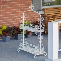 Zaer Ltd. Two Tier Rectangular Ornate Metal Plant Stand (Antique White) - $199.95