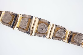 Vintage Taxco Two Tone Sterling Silver Aztec Warrior Bracelet - £205.65 GBP