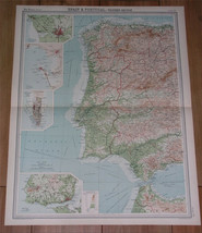 1922 Vintage Map Of Portugal Lisbon Porto Gibraltar Western Spain - £19.00 GBP