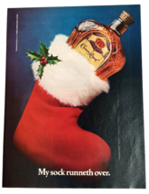 Crown Royal Whiskey Christmas Stocking Mistletoe Magazine Cut Vtg Print Ad 1981 - $5.99