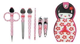Japanese Kokeshi Doll White Kimono Portable Case w/ Manicure Pedicure Tools Set - £11.78 GBP