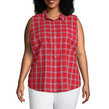 St. John&#39;s Bay Women&#39;s Plus Sleeveless Button Front Shirt Size 0X Red Plaid - £15.32 GBP