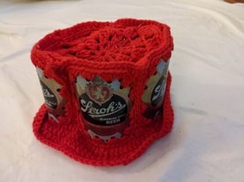 Vintage 1970&#39;s Crochet Beer Can Fedora Type Hat Stroh&#39;s Bohemian Red - $44.54