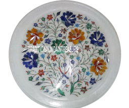 12&quot; Marble Round Plate Pietradure Art Inlay Gems Floral Art Slab Decor N... - $350.34
