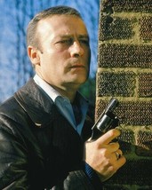 Edward Woodward in leather jacket holding gun as Callan 1970&#39;s 8x10 inch photo - £7.66 GBP