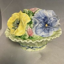 San Marcos Majolica Ceramic Trinket Box Flowers Floral Colorful Cabbage Italy - £31.61 GBP
