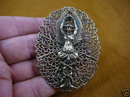 (b-ang-31) Woman angel crown wings filigree BRASS pin pendant I love my ... - $26.99