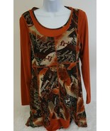 Modes Crystal Fashions Women Shirt Large L Orange Rust Brown Stretch Lon... - £6.08 GBP