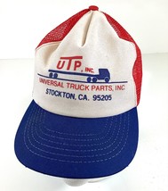 Vintage USA Mesh Snapback Trucker Hat Ball Cap Red White Blue UTP Stockton CA - £16.92 GBP