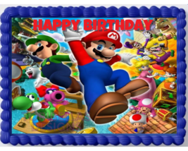 Super Mario Edible Image Edible Happy Birthday Gamer Cake Topper Sticker - £11.23 GBP+