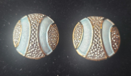 Large Vintage Two-Tone Silver and Gold Round Clip On  Earrings - £31.33 GBP