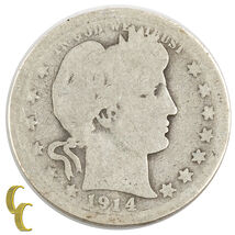 1914-S Barber Silver Quarter 25c (AG) About Good Condition - $98.93