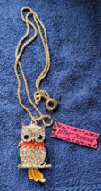 New Betsey Johnson Necklace Owl Multicolor Rhinestone Woodland Creatures Decoate - £11.98 GBP