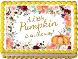 Fall Baby Shower Lil&#39; Pumpkin Image Edible Cake Topper Frosting Sheet - $15.47