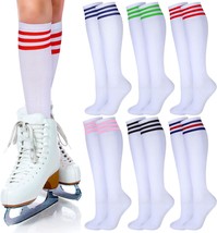 6 Pairs Of Roller Skate Knee Socks, Skating Athletic Sport Socks, Striped Tube - £26.85 GBP