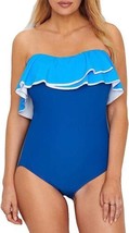Coco Reef Womens Contours Agate Ruffle Bandeau One Piece Swimsuit, Cadet,34 D - £38.97 GBP