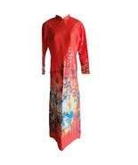 NWOT Red Cherry Blossom &amp; City Street Scene Print Ao Dai Size 6 - $47.98 CAD