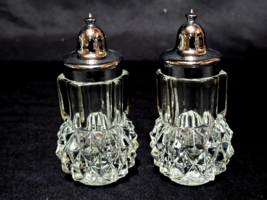 Vintage INDIANA GLASS Crystal Salt &amp; Pepper Shaker Set DIAMOND POINT Sil... - $189.19 MXN