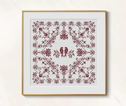 Love Birds cross stitch pattern pdf - Victorian ornament chart - $4.29