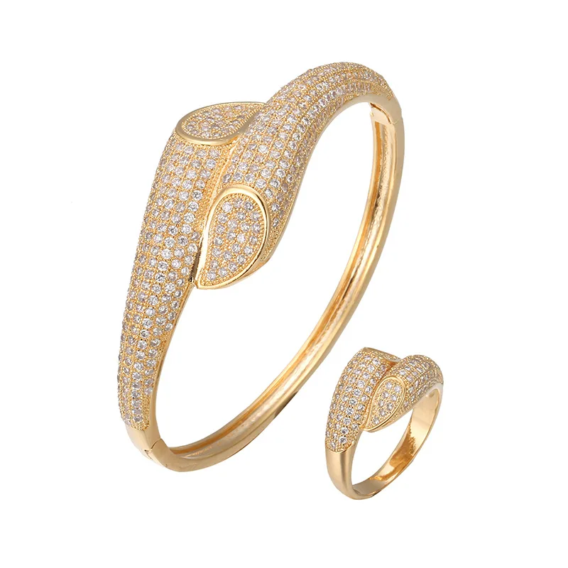 Women&#39;s geometric bracelet ring two piece set high quality zircon ring bracelet  - £28.40 GBP