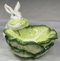 Department 56 Easter Bunny Rabbit Candy Dish Bowl Cabbage Lettuce Leaf G... - £9.19 GBP