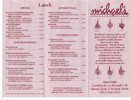 Michael&#39;s American Bistro Menu Gateway Plaza Vail Colorado 1992 - $17.82