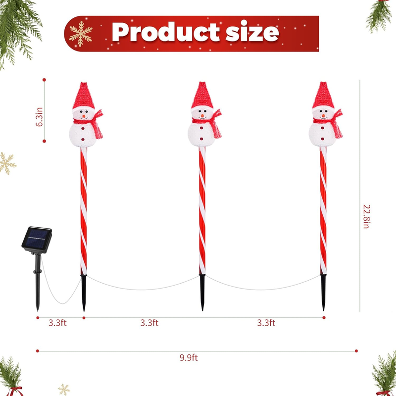 Set of 3 Snowman Solar Christmas Decorations, 8 Modes Solar Garden Lights, Candy Item image 2