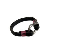 Black Leather Stainless Steel Mens Bracelet Steam Punk 8.25&quot; All Around - £11.87 GBP