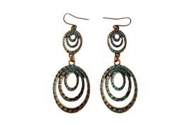Blue Patina Earrings, Dangly Oval Cascade Hoops, Elegant Gift for Woman - £11.78 GBP