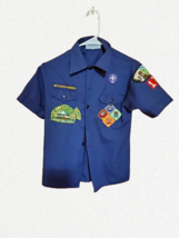 Boy Scouts BSA Official Youth Shirt Size M Blue Cub Scout Uniform with Patches - £10.35 GBP