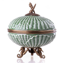 Beautiful Vintage Porcelain And Bronze Shell-Embellished Box - $299.00