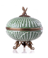 Beautiful Vintage Porcelain And Bronze Shell-Embellished Box - £237.47 GBP