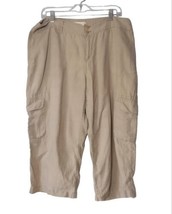 Coldwater Creek All Linen Carpi Pants Size 16 Cargo Pockets Beige Casual Button - £12.68 GBP