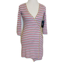New Lululs Taupe Multi Striped Sweater Wrap Dress Size Small Womens Pink Blue - £23.45 GBP