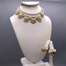 Gold Tone Linked Cages Parure, Vintage Choker and Clip On Earrings Set, ... - $38.70
