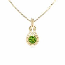 ANGARA Round Peridot Solitaire Infinity Knot Pendant in 14K Gold | 18&quot; Chain - £446.70 GBP