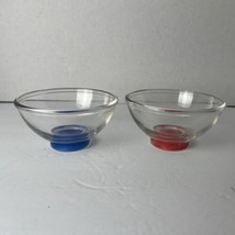 Parka Clear Glass Dessert/Rice Bowls Blue &amp; Red Wax Bottom Set Of 2 RARE - £12.79 GBP