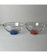 Parka Clear Glass Dessert/Rice Bowls Blue &amp; Red Wax Bottom Set Of 2 RARE - £13.06 GBP