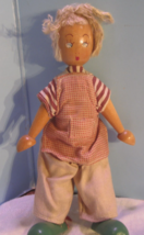 Vintage Wooden Jointed Doll, 7-&quot; Painted Face, poland blonde  GREEN SHOES BOY - £11.51 GBP