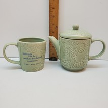 Hallmark Teapot Mug Set Maya Angelou Life Mosaic Solitude Green Ceramic Euc - $16.44