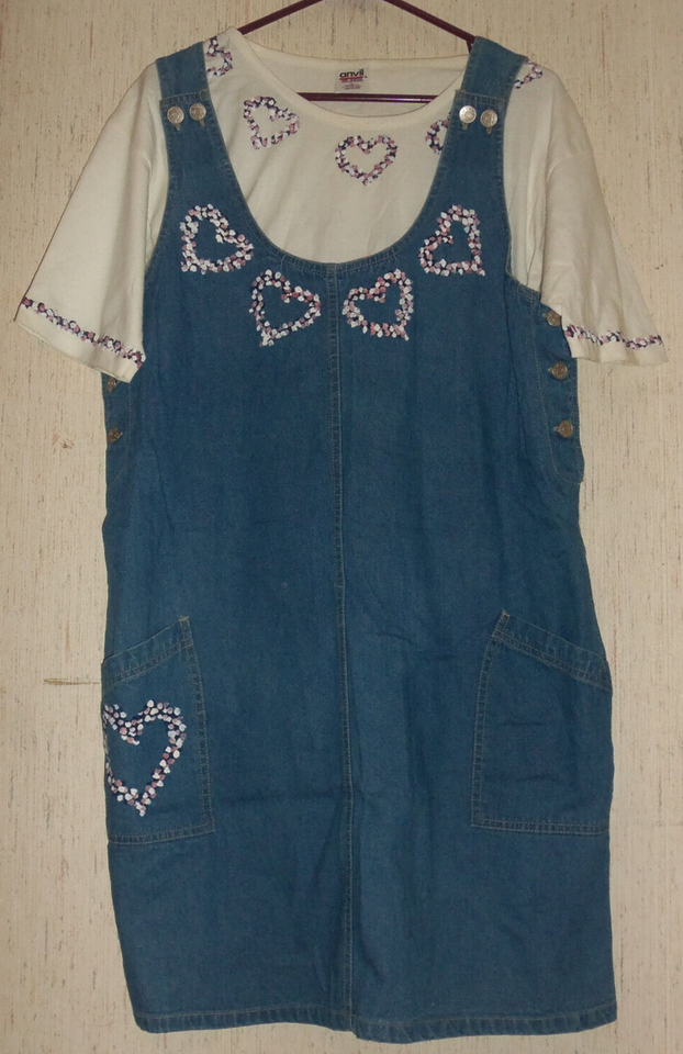 EXCELLENT WOMENS VTG CHEROKEE BLUE JEAN JUMPER DRESS W/ MATCHING KNIT TO... - $37.36