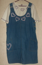 Excellent Womens Vtg Cherokee Blue J EAN Jumper Dress W/ Matching Knit Top Sz L - £29.31 GBP
