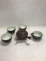 Vintage Japanese Ceremony Tea Set Hand Painted 5 pieces brown marks on b... - $44.54