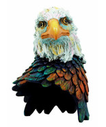 Faux Wood Wild &amp; Free American Bald Eagle Bust Figurine 7&quot;H USA Patrioti... - £24.77 GBP