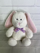 Hallmark White Bunny Rabbit Plush Stuffed Animal Pink Ears Nose Purple Pink Bow - £11.62 GBP