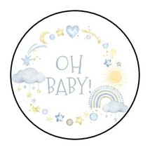 30 OH BABY ENVELOPE SEALS LABELS STICKERS 1.5&quot; ROUND BOY BABY SHOWER - £5.88 GBP