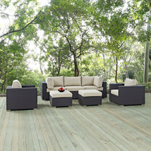 Convene 7 Piece Outdoor Patio Sectional Set Espresso Beige EEI-2200-EXP-BEI-SET - £2,308.45 GBP