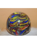 Art Glass Paperweight 2.25&quot;+ clear with blue red yellow swirls bubbles r... - $232.01 MXN